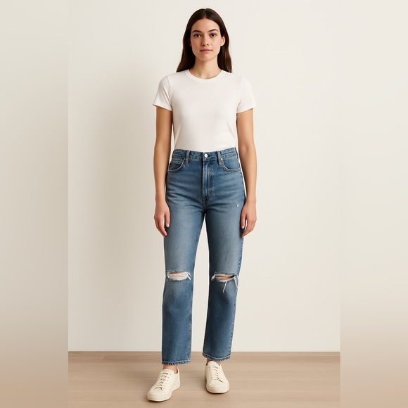 Le Jean Denim - Le Jean by Charlie Gay Mia Relaxed Straight Jeans Distressed High-Rise Denim 28